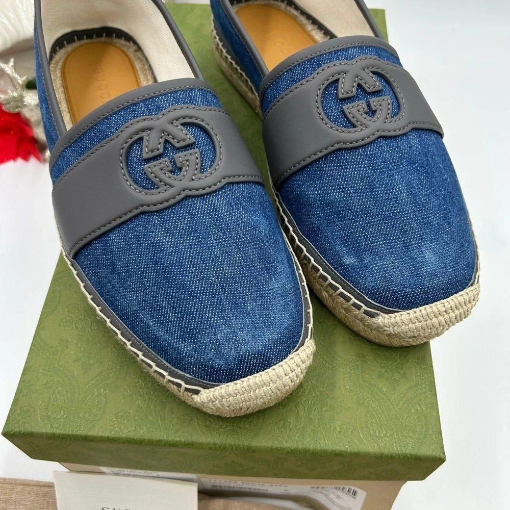 Men's Gucci interlocking G Espadrilles in blue denim size 9, made in Spain